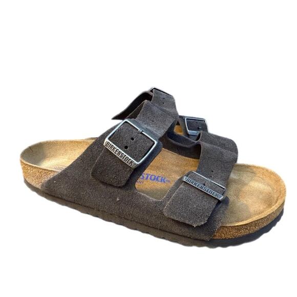 Birkenstock Arizona Gray Suede Slide Sandal Soft Footbed Women sz 41 US 10 wide - Picture 2 of 6